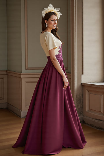Burgundy Appliqued A Line Mother Of The Bride Dress With Slit